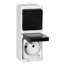 ŁĄCZNIK JEDNOBIEGUNOWY + GNIAZDO 2P+Z AQUATIC MINI IP 54 BIAŁO-CZARNE ORNO ŁĄCZNIK JEDNOBIEGUNOWY + GNIAZDO 2P+Z AQUATIC MINI IP 54 BIAŁO-CZARNE ORNO