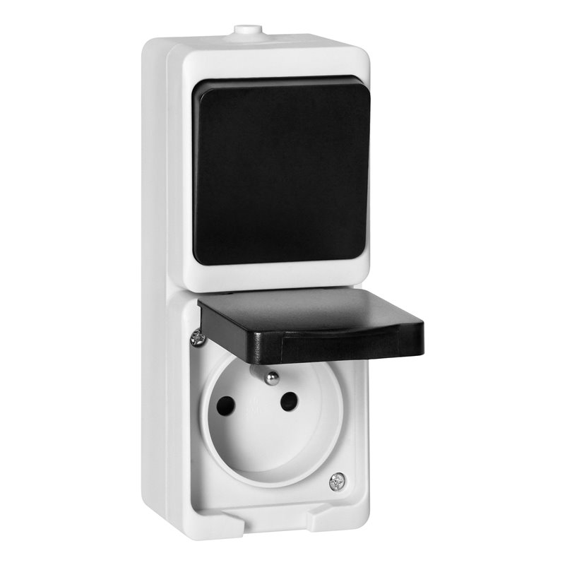 ŁĄCZNIK JEDNOBIEGUNOWY + GNIAZDO 2P+Z AQUATIC MINI IP 54 BIAŁO-CZARNE ORNO ŁĄCZNIK JEDNOBIEGUNOWY + GNIAZDO 2P+Z AQUATIC MINI IP 54 BIAŁO-CZARNE ORNO