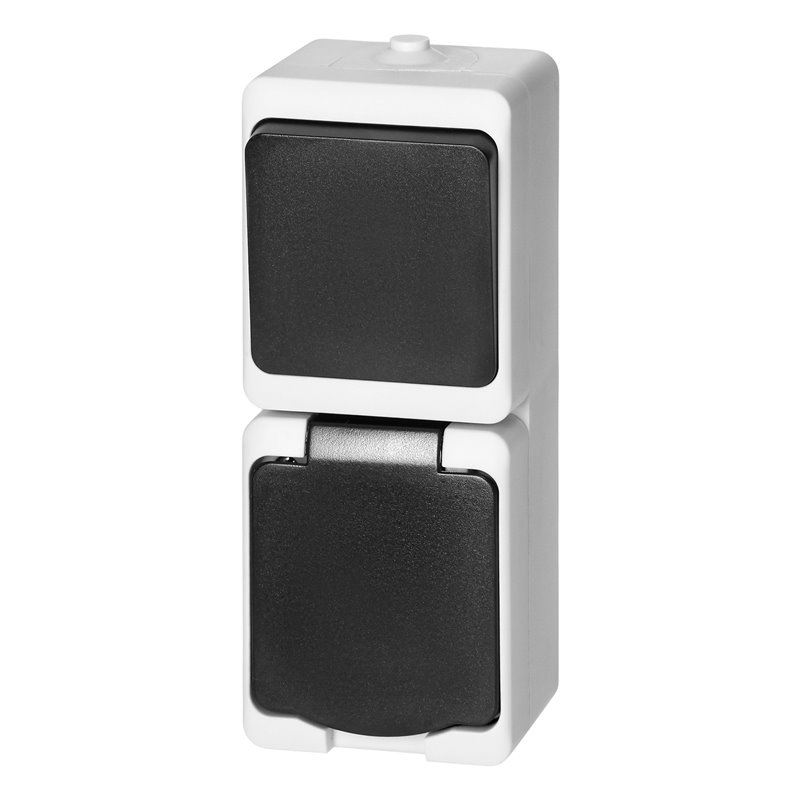 ŁĄCZNIK JEDNOBIEGUNOWY + GNIAZDO 2P+Z AQUATIC MINI IP 54 BIAŁO-CZARNE ORNO ŁĄCZNIK JEDNOBIEGUNOWY + GNIAZDO 2P+Z AQUATIC MINI IP 54 BIAŁO-CZARNE ORNO