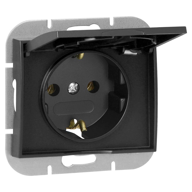 GNIAZDO POJEDYNCZE P/T 2P+Z SCHUKO BRYZGOSZCZELNE Z KLAPKĄ ONYX, 16A, 250V, PT-17OH, CZARNY ORNO GNIAZDO POJEDYNCZE P/T 2P+Z SCHUKO BRYZGOSZCZELNE Z KLAPKĄ ONYX, 16A, 250V, PT-17OH, CZARNY ORNO