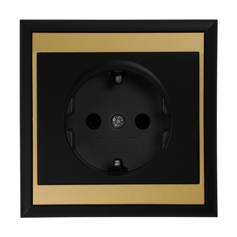 GNIAZDO POJEDYNCZE P/T 2P+Z, SCHUKO LUNA, 16A, 250V, PT-17L, CZARNY/ZŁOTY ORNO GNIAZDO POJEDYNCZE P/T 2P+Z, SCHUKO LUNA, 16A, 250V, PT-17L, CZARNY/ZŁOTY ORNO
