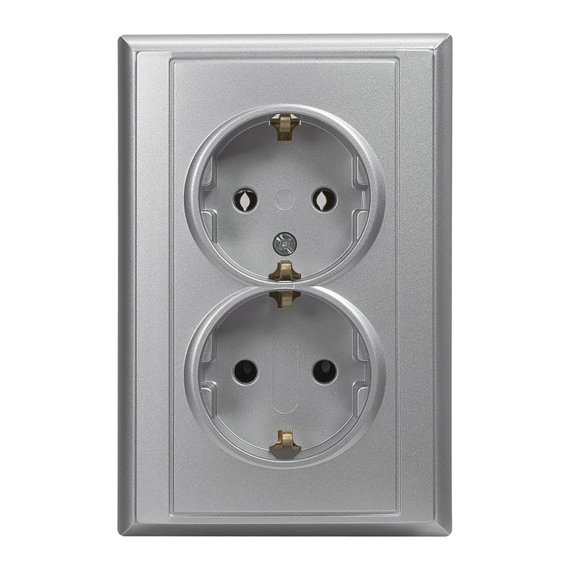 GNIAZDO PODWÓJNE P/T 2X2P+Z, SCHUKO LUNA, 16A, 250V, PT-7L, SREBRNY ORNO GNIAZDO PODWÓJNE P/T 2X2P+Z, SCHUKO LUNA, 16A, 250V, PT-7L, SREBRNY ORNO