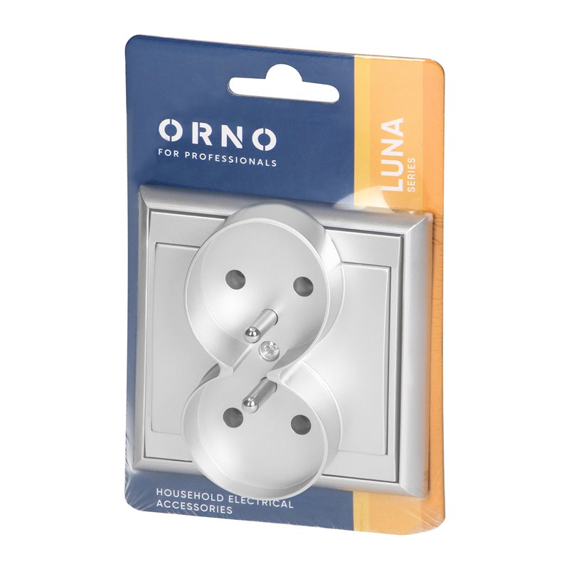 GNIAZDO PODWÓJNE P/T 2X2P+Z LUNA, 16A, 250V, PT-6LR, SREBRNY ORNO GNIAZDO PODWÓJNE P/T 2X2P+Z LUNA, 16A, 250V, PT-6LR, SREBRNY ORNO