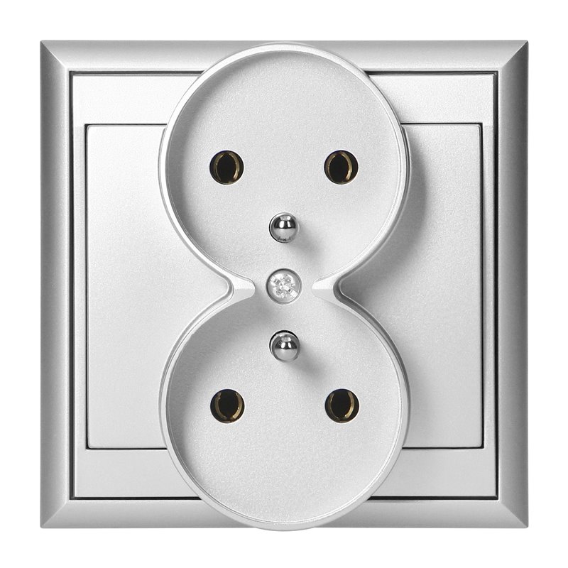 GNIAZDO PODWÓJNE P/T 2X2P+Z LUNA, 16A, 250V, PT-6LR, SREBRNY ORNO GNIAZDO PODWÓJNE P/T 2X2P+Z LUNA, 16A, 250V, PT-6LR, SREBRNY ORNO