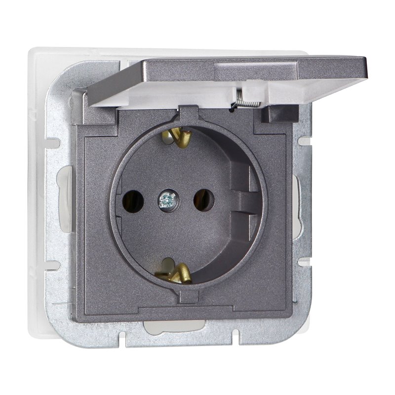 GNIAZDO POJEDYNCZE P/T 2P+Z SCHUKO BRYZGOSZCZELNE Z KLAPKĄ PEARL, 16A, 250V, PT-17PH, ANTRACYT ORNO GNIAZDO POJEDYNCZE P/T 2P+Z SCHUKO BRYZGOSZCZELNE Z KLAPKĄ PEARL, 16A, 250V, PT-17PH, ANTRACYT ORNO