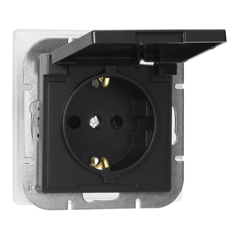 GNIAZDO POJEDYNCZE P/T 2P+Z SCHUKO BRYZGOSZCZELNE Z KLAPKĄ PEARL, 16A, 250V, PT-17PH, CZARNY ORNO GNIAZDO POJEDYNCZE P/T 2P+Z SCHUKO BRYZGOSZCZELNE Z KLAPKĄ PEARL, 16A, 250V, PT-17PH, CZARNY ORNO