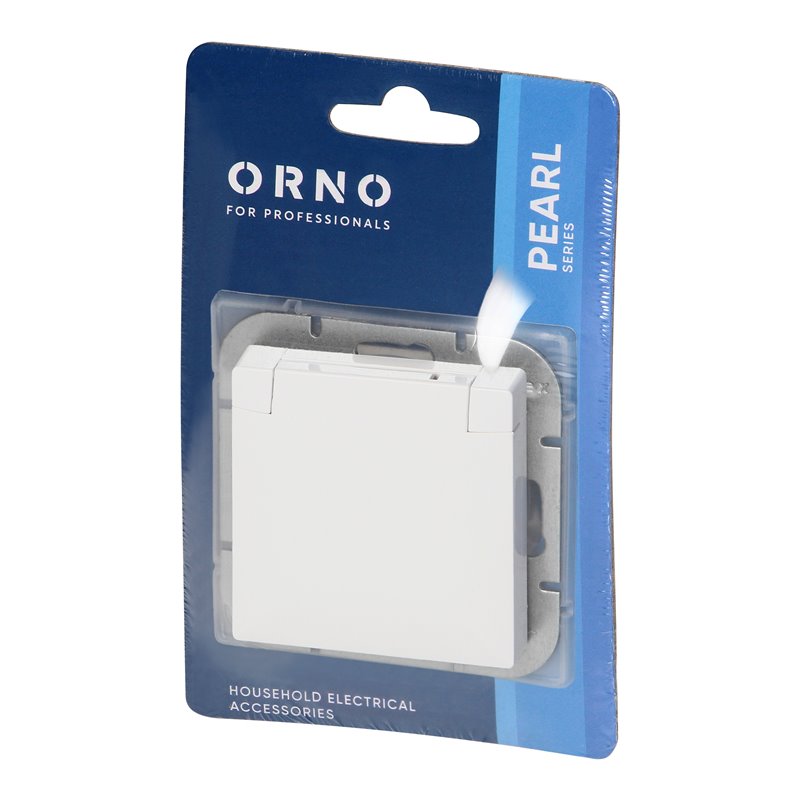GNIAZDO POJEDYNCZE P/T 2P+Z SCHUKO BRYZGOSZCZELNE Z KLAPKĄ PEARL, 16A, 250V, PT-17PH, BIAŁY ORNO GNIAZDO POJEDYNCZE P/T 2P+Z SCHUKO BRYZGOSZCZELNE Z KLAPKĄ PEARL, 16A, 250V, PT-17PH, BIAŁY ORNO