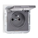 GNIAZDO POJEDYNCZE P/T 2P+Z BRYZGOSZCZELNE Z KLAPKĄ PEARL, 16A, 250V, PT-16PH, ANTRACYT ORNO