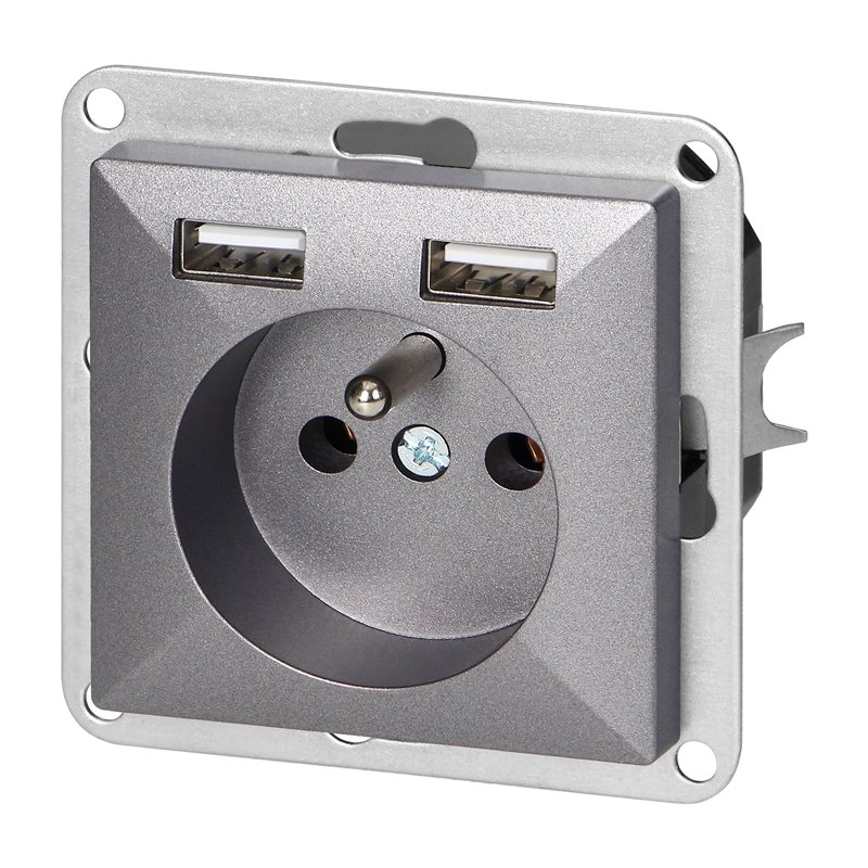 GNIAZDO POJEDYNCZE P/T 2P+Z Z ŁADOWARKĄ PEARL, 16A, 250V, PT-16P/USB, ANTRACYT ORNO