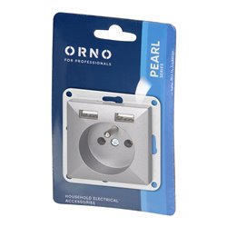 GNIAZDO POJEDYNCZE P/T 2P+Z Z ŁADOWARKĄ PEARL, 16A, 250V, PT-16P/USB, ANTRACYT ORNO GNIAZDO POJEDYNCZE P/T 2P+Z Z ŁADOWARKĄ PEARL, 16A, 250V, PT-16P/USB, ANTRACYT ORNO