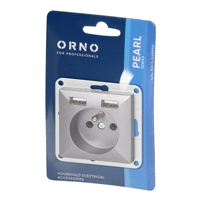 GNIAZDO POJEDYNCZE P/T 2P+Z Z ŁADOWARKĄ PEARL, 16A, 250V, PT-16P/USB, ANTRACYT ORNO GNIAZDO POJEDYNCZE P/T 2P+Z Z ŁADOWARKĄ PEARL, 16A, 250V, PT-16P/USB, ANTRACYT ORNO