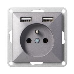 GNIAZDO POJEDYNCZE P/T 2P+Z Z ŁADOWARKĄ PEARL, 16A, 250V, PT-16P/USB, ANTRACYT ORNO GNIAZDO POJEDYNCZE P/T 2P+Z Z ŁADOWARKĄ PEARL, 16A, 250V, PT-16P/USB, ANTRACYT ORNO