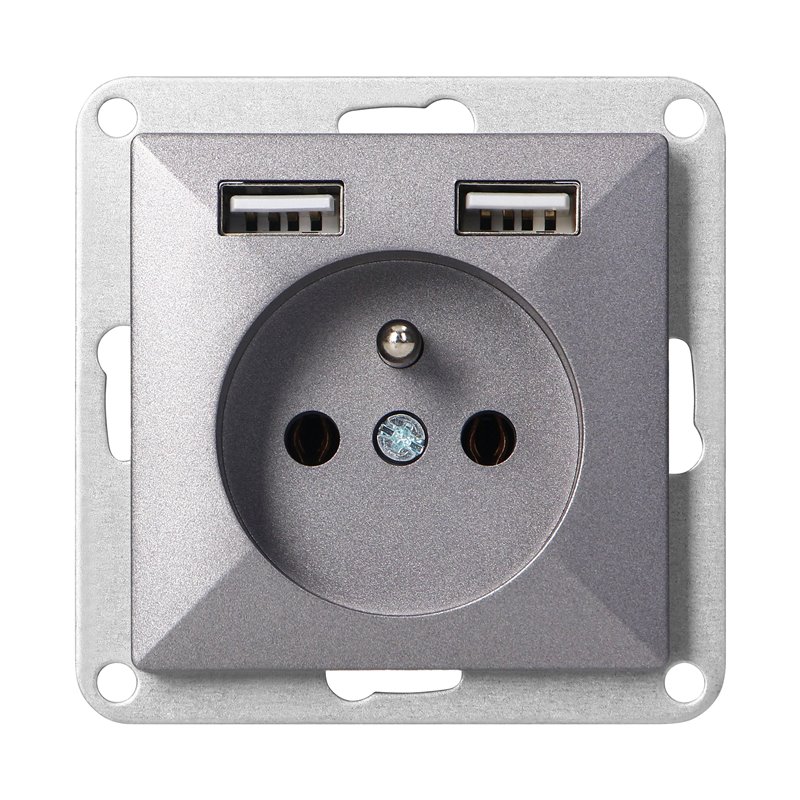 GNIAZDO POJEDYNCZE P/T 2P+Z Z ŁADOWARKĄ PEARL, 16A, 250V, PT-16P/USB, ANTRACYT ORNO GNIAZDO POJEDYNCZE P/T 2P+Z Z ŁADOWARKĄ PEARL, 16A, 250V, PT-16P/USB, ANTRACYT ORNO
