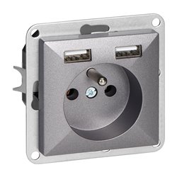GNIAZDO POJEDYNCZE P/T 2P+Z Z ŁADOWARKĄ PEARL, 16A, 250V, PT-16P/USB, ANTRACYT ORNO GNIAZDO POJEDYNCZE P/T 2P+Z Z ŁADOWARKĄ PEARL, 16A, 250V, PT-16P/USB, ANTRACYT ORNO