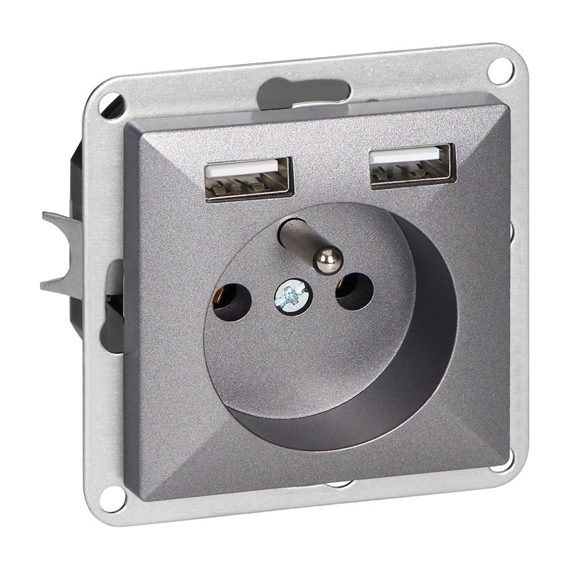 GNIAZDO POJEDYNCZE P/T 2P+Z Z ŁADOWARKĄ PEARL, 16A, 250V, PT-16P/USB, ANTRACYT ORNO GNIAZDO POJEDYNCZE P/T 2P+Z Z ŁADOWARKĄ PEARL, 16A, 250V, PT-16P/USB, ANTRACYT ORNO