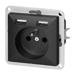 GNIAZDO POJEDYNCZE P/T 2P+Z Z ŁADOWARKĄ PEARL, 16A, 250V, PT-16P/USB, CZARNY ORNO GNIAZDO POJEDYNCZE P/T 2P+Z Z ŁADOWARKĄ PEARL, 16A, 250V, PT-16P/USB, CZARNY ORNO