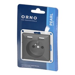 GNIAZDO POJEDYNCZE P/T 2P+Z Z ŁADOWARKĄ PEARL, 16A, 250V, PT-16P/USB, CZARNY ORNO GNIAZDO POJEDYNCZE P/T 2P+Z Z ŁADOWARKĄ PEARL, 16A, 250V, PT-16P/USB, CZARNY ORNO