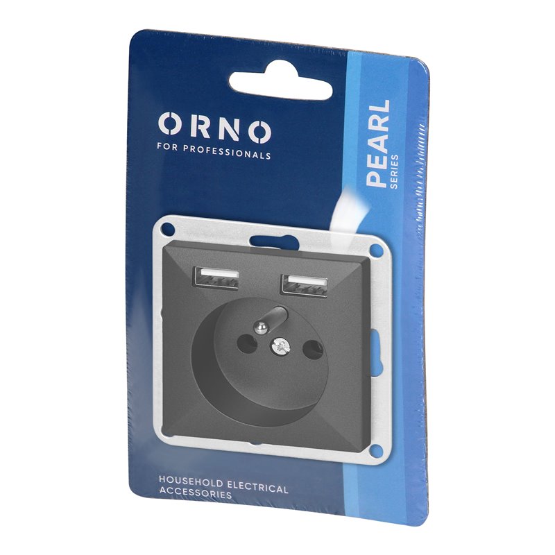GNIAZDO POJEDYNCZE P/T 2P+Z Z ŁADOWARKĄ PEARL, 16A, 250V, PT-16P/USB, CZARNY ORNO GNIAZDO POJEDYNCZE P/T 2P+Z Z ŁADOWARKĄ PEARL, 16A, 250V, PT-16P/USB, CZARNY ORNO