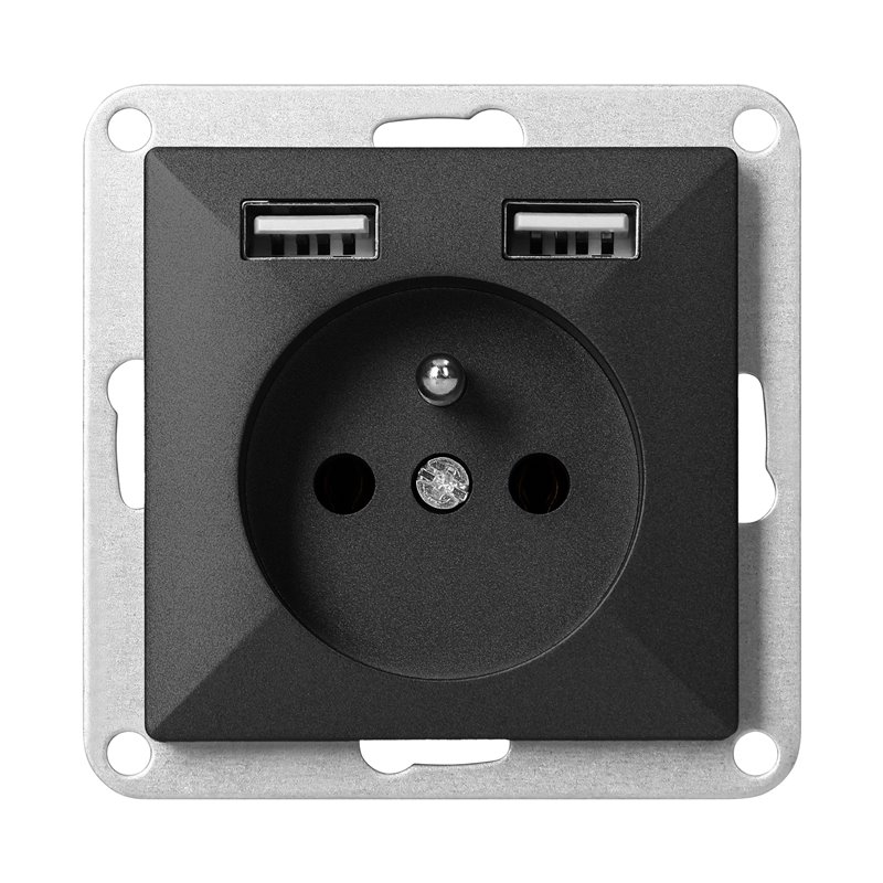 GNIAZDO POJEDYNCZE P/T 2P+Z Z ŁADOWARKĄ PEARL, 16A, 250V, PT-16P/USB, CZARNY ORNO GNIAZDO POJEDYNCZE P/T 2P+Z Z ŁADOWARKĄ PEARL, 16A, 250V, PT-16P/USB, CZARNY ORNO