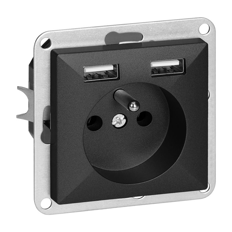 GNIAZDO POJEDYNCZE P/T 2P+Z Z ŁADOWARKĄ PEARL, 16A, 250V, PT-16P/USB, CZARNY ORNO GNIAZDO POJEDYNCZE P/T 2P+Z Z ŁADOWARKĄ PEARL, 16A, 250V, PT-16P/USB, CZARNY ORNO