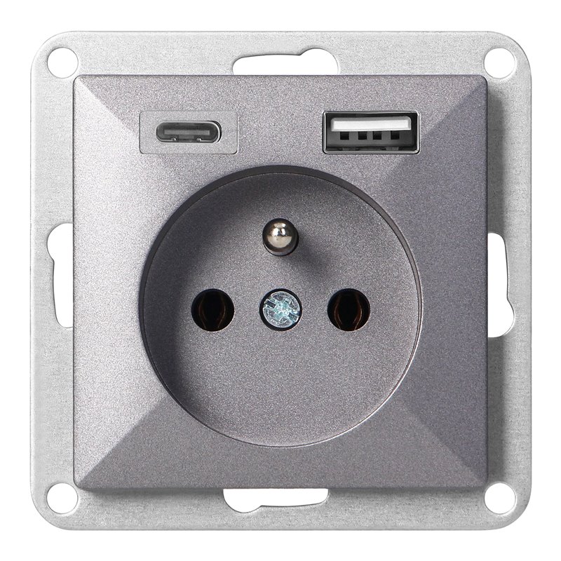 GNIAZDO POJEDYNCZE P/T 2P+Z Z ŁADOWARKĄ USB A+C PEARL, 16A, 250V, PT-16P/USB, ANTRACYT ORNO GNIAZDO POJEDYNCZE P/T 2P+Z Z ŁADOWARKĄ USB A+C PEARL, 16A, 250V, PT-16P/USB, ANTRACYT ORNO