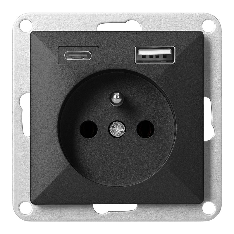 GNIAZDO POJEDYNCZE P/T 2P+Z Z ŁADOWARKĄ USB A+C PEARL, 16A, 250V, PT-16P/USB, CZARNY ORNO GNIAZDO POJEDYNCZE P/T 2P+Z Z ŁADOWARKĄ USB A+C PEARL, 16A, 250V, PT-16P/USB, CZARNY ORNO