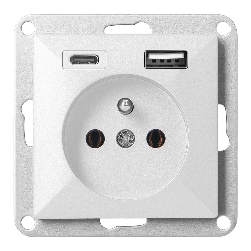 GNIAZDO POJEDYNCZE P/T 2P+Z Z ŁADOWARKĄ USB A+C PEARL, 16A, 250V, PT-16P/USB, BIAŁY ORNO