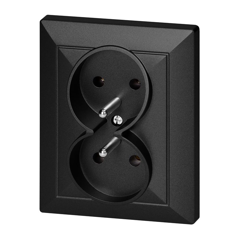 GNIAZDO PODWÓJNE P/T 2X2P+Z PEARL, 16A, 250V, PT-6 P, CZARNY ORNO GNIAZDO PODWÓJNE P/T 2X2P+Z PEARL, 16A, 250V, PT-6 P, CZARNY ORNO