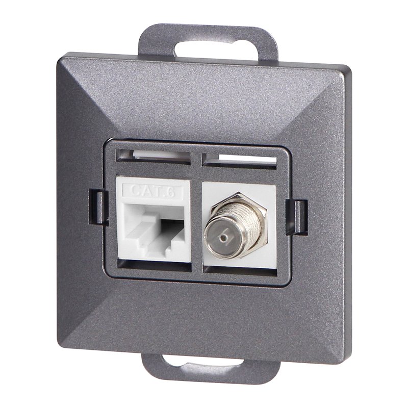 GNIAZDO POJED. TYPU F + GNIAZDO 1XRJ45 CAT6 PEARL, TV/F+RJ45/P, ANTRACYT ORNO GNIAZDO POJED. TYPU F + GNIAZDO 1XRJ45 CAT6 PEARL, TV/F+RJ45/P, ANTRACYT ORNO