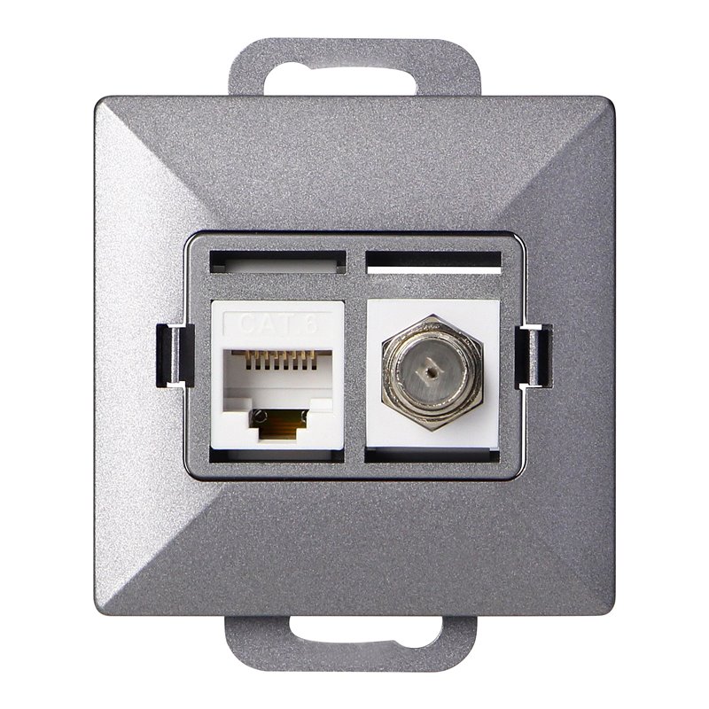 GNIAZDO POJED. TYPU F + GNIAZDO 1XRJ45 CAT6 PEARL, TV/F+RJ45/P, ANTRACYT ORNO GNIAZDO POJED. TYPU F + GNIAZDO 1XRJ45 CAT6 PEARL, TV/F+RJ45/P, ANTRACYT ORNO