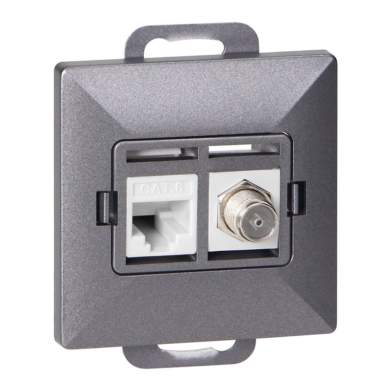 GNIAZDO POJED. TYPU F + GNIAZDO 1XRJ45 CAT6 PEARL, TV/F+RJ45/P, ANTRACYT ORNO GNIAZDO POJED. TYPU F + GNIAZDO 1XRJ45 CAT6 PEARL, TV/F+RJ45/P, ANTRACYT ORNO