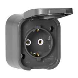 GNIAZDO POJEDYNCZE N/T 2P+Z, SCHUKO, BRYZGOSZCZELNE Z KLAPKĄ B2, IP54, NT-17B2, SZARY ORNO GNIAZDO POJEDYNCZE N/T 2P+Z, SCHUKO, BRYZGOSZCZELNE Z KLAPKĄ B2, IP54, NT-17B2, SZARY ORNO