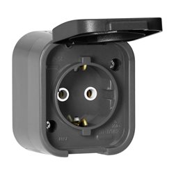 GNIAZDO POJEDYNCZE N/T 2P+Z, SCHUKO, BRYZGOSZCZELNE Z KLAPKĄ B2, IP54, NT-17B2, SZARY/CZARNY ORNO GNIAZDO POJEDYNCZE N/T 2P+Z, SCHUKO, BRYZGOSZCZELNE Z KLAPKĄ B2, IP54, NT-17B2, SZARY/CZARNY ORNO