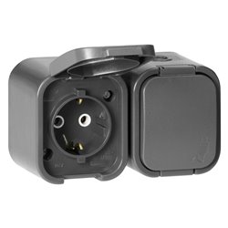 GNIAZDO PODWÓJNE N/T 2P+Z, SCHUKO, BRYZGOSZCZELNE Z KLAPKĄ B2, IP54, NT-7B2, SZARY ORNO GNIAZDO PODWÓJNE N/T 2P+Z, SCHUKO, BRYZGOSZCZELNE Z KLAPKĄ B2, IP54, NT-7B2, SZARY ORNO