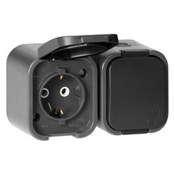 GNIAZDO PODWÓJNE N/T 2P+Z, SCHUKO, BRYZGOSZCZELNE Z KLAPKĄ B2, IP54, NT-7B2, SZARY/CZARNY ORNO GNIAZDO PODWÓJNE N/T 2P+Z, SCHUKO, BRYZGOSZCZELNE Z KLAPKĄ B2, IP54, NT-7B2, SZARY/CZARNY ORNO