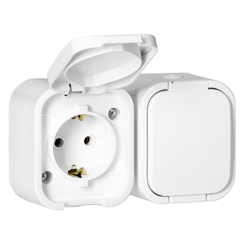 GNIAZDO PODWÓJNE N/T 2P+Z, SCHUKO, BRYZGOSZCZELNE Z KLAPKĄ B2, IP54, NT-7B2, BIAŁY ORNO GNIAZDO PODWÓJNE N/T 2P+Z, SCHUKO, BRYZGOSZCZELNE Z KLAPKĄ B2, IP54, NT-7B2, BIAŁY ORNO