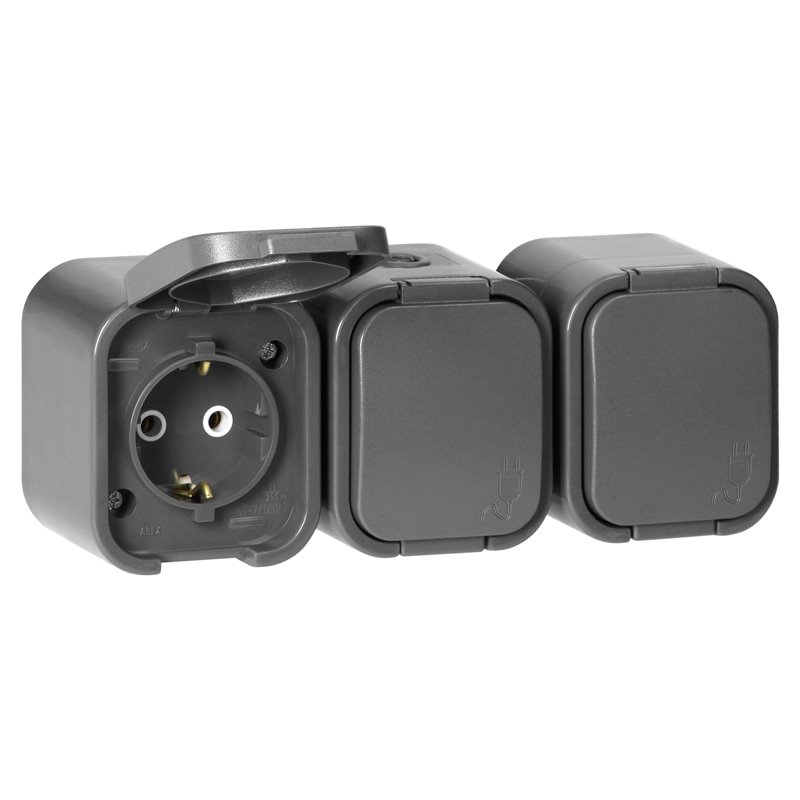 GNIAZDO POTRÓJNE N/T 3X2P+Z, SCHUKO, BRYZGOSZCZELNE Z KLAPKĄ B2, IP54, NT-317 B2, SZARY ORNO GNIAZDO POTRÓJNE N/T 3X2P+Z, SCHUKO, BRYZGOSZCZELNE Z KLAPKĄ B2, IP54, NT-317 B2, SZARY ORNO