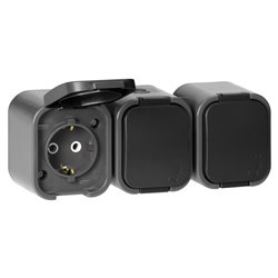 GNIAZDO POTRÓJNE N/T 3X2P+Z, SCHUKO, BRYZGOSZCZELNE Z KLAPKĄ B2, IP54, NT-317 B2, SZARY/CZARNY ORNO GNIAZDO POTRÓJNE N/T 3X2P+Z, SCHUKO, BRYZGOSZCZELNE Z KLAPKĄ B2, IP54, NT-317 B2, SZARY/CZARNY ORNO