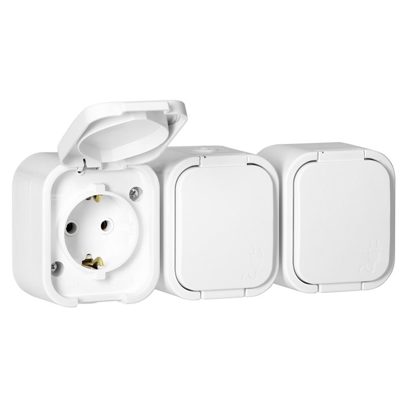 GNIAZDO POTRÓJNE N/T 3X2P+Z, SCHUKO, BRYZGOSZCZELNE Z KLAPKĄ B2, IP54, NT-317 B2, BIAŁY ORNO GNIAZDO POTRÓJNE N/T 3X2P+Z, SCHUKO, BRYZGOSZCZELNE Z KLAPKĄ B2, IP54, NT-317 B2, BIAŁY ORNO