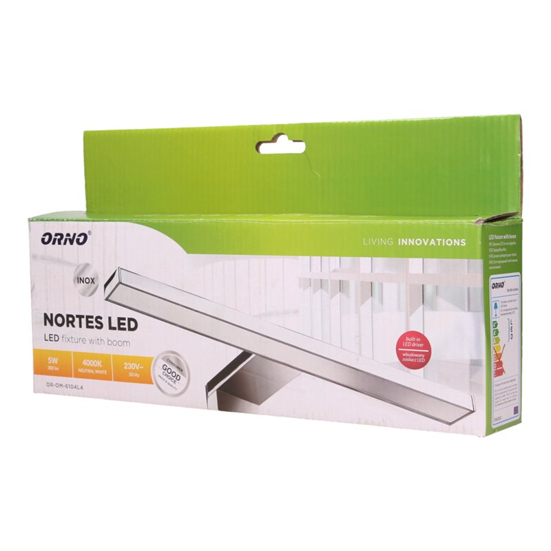 NORTES LED 5W, LAMPA NAD LUSTRO, 300LM, 4000K, DŁ. 30 CM, ALUMINIUM, ORNO NORTES LED 5W, LAMPA NAD LUSTRO, 300LM, 4000K, DŁ. 30 CM, ALUMINIUM, ORNO