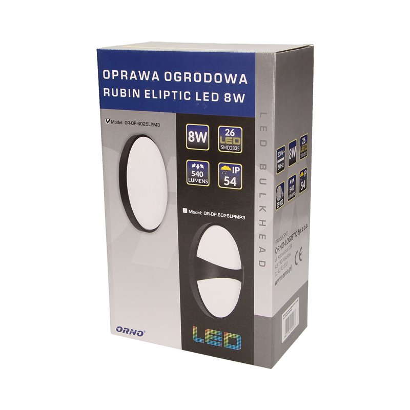 RUBIN ELIPTIC LED 8W, OPRAWA OGRODOWA, 540LM, IP54, 3000K, GŁADKA ORNO RUBIN ELIPTIC LED 8W, OPRAWA OGRODOWA, 540LM, IP54, 3000K, GŁADKA ORNO