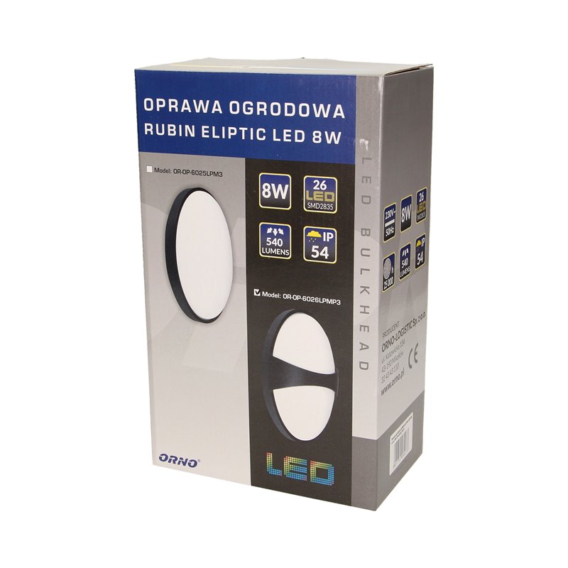 RUBIN ELIPTIC LED 8W, OPRAWA OGRODOWA, 540LM, IP54, 3000K, POZIOM ORNO RUBIN ELIPTIC LED 8W, OPRAWA OGRODOWA, 540LM, IP54, 3000K, POZIOM ORNO