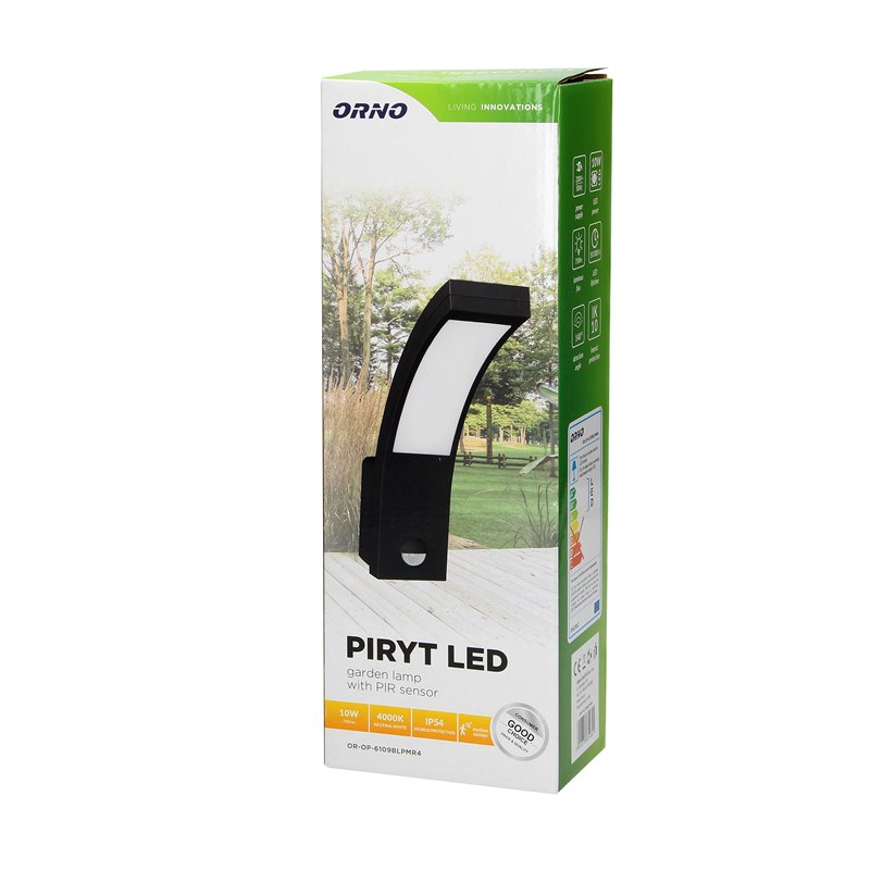 PIRYT LED 10W, OPRAWA OGRODOWA Z CZUJNIKIEM RUCHU 140ST, 850LM, IP54, 4000K, CZARNA ORNO PIRYT LED 10W, OPRAWA OGRODOWA Z CZUJNIKIEM RUCHU 140ST, 850LM, IP54, 4000K, CZARNA ORNO