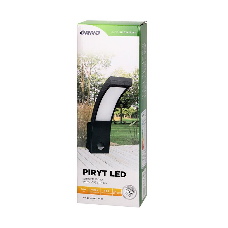 PIRYT LED 10W, OPRAWA OGRODOWA Z CZUJNIKIEM RUCHU 140°, 850LM, IP54, 4000K, SZARA ORNO PIRYT LED 10W, OPRAWA OGRODOWA Z CZUJNIKIEM RUCHU 140°, 850LM, IP54, 4000K, SZARA ORNO