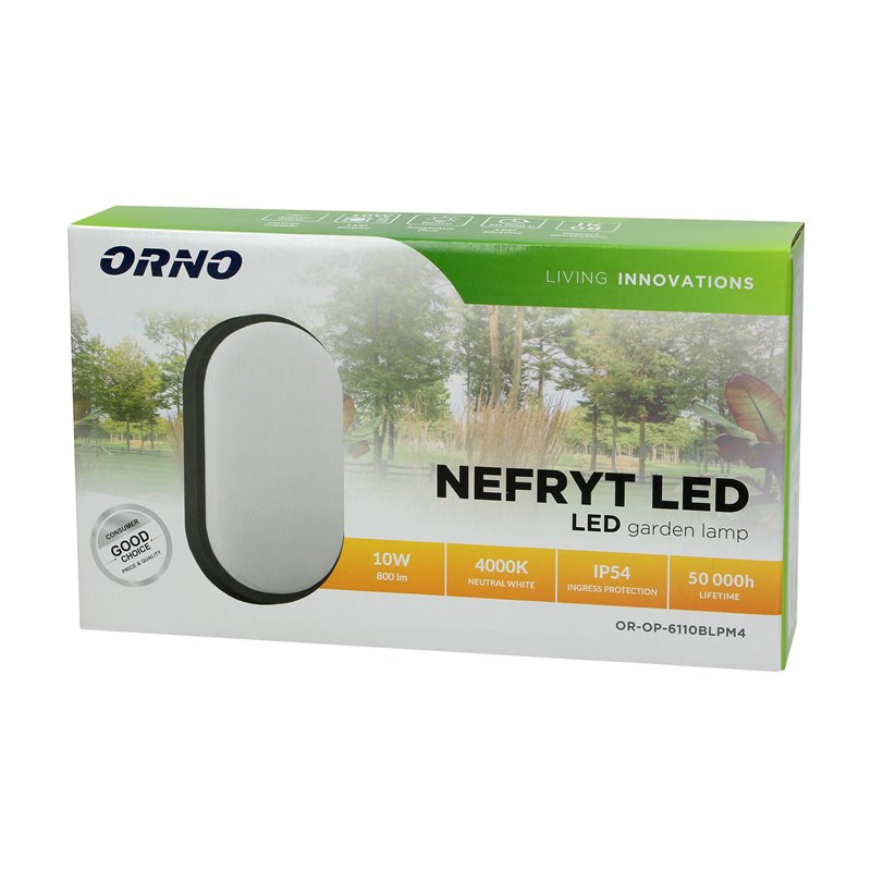NEFRYT LED 10W, OPRAWA OGRODOWA, 800LM, IP54, 4000K, CZARNA ORNO NEFRYT LED 10W, OPRAWA OGRODOWA, 800LM, IP54, 4000K, CZARNA ORNO