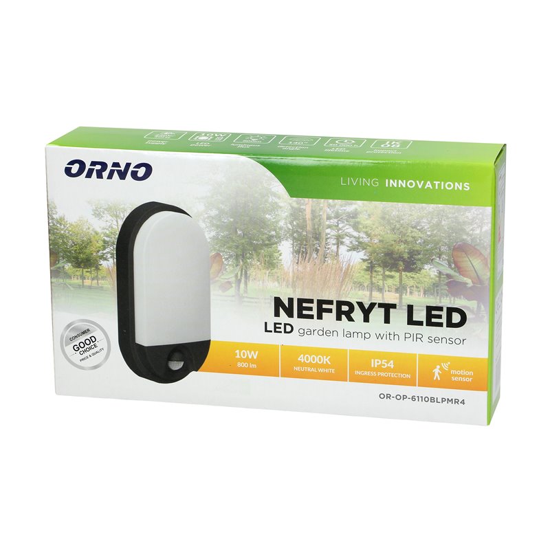 NEFRYT LED 10W, OPRAWA OGRODOWA Z CZUJNIKIEM RUCHU, 800LM, IP54, 4000K, CZARNA ORNO NEFRYT LED 10W, OPRAWA OGRODOWA Z CZUJNIKIEM RUCHU, 800LM, IP54, 4000K, CZARNA ORNO