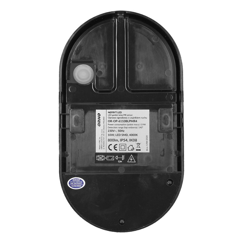 NEFRYT LED 10W, OPRAWA OGRODOWA Z CZUJNIKIEM RUCHU, 800LM, IP54, 4000K, CZARNA ORNO NEFRYT LED 10W, OPRAWA OGRODOWA Z CZUJNIKIEM RUCHU, 800LM, IP54, 4000K, CZARNA ORNO