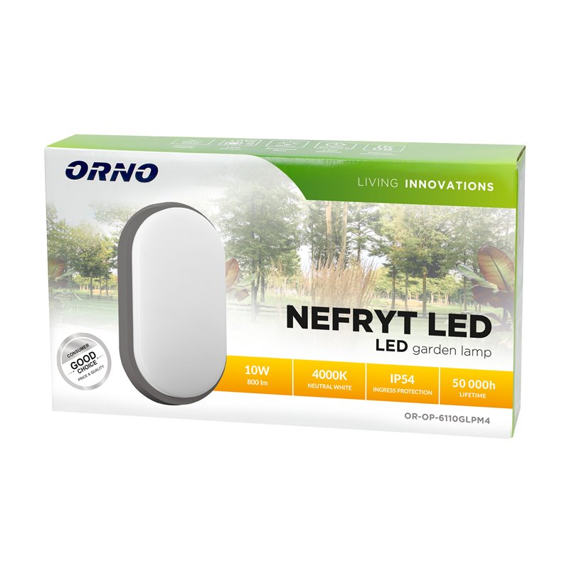 NEFRYT LED 10W, OPRAWA OGRODOWA, 800LM, IP54, 4000K, SZARA ORNO NEFRYT LED 10W, OPRAWA OGRODOWA, 800LM, IP54, 4000K, SZARA ORNO