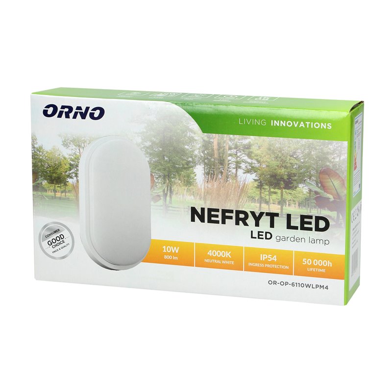 NEFRYT LED 10W, OPRAWA OGRODOWA, 800LM, IP54, 4000K, BIAŁA ORNO NEFRYT LED 10W, OPRAWA OGRODOWA, 800LM, IP54, 4000K, BIAŁA ORNO