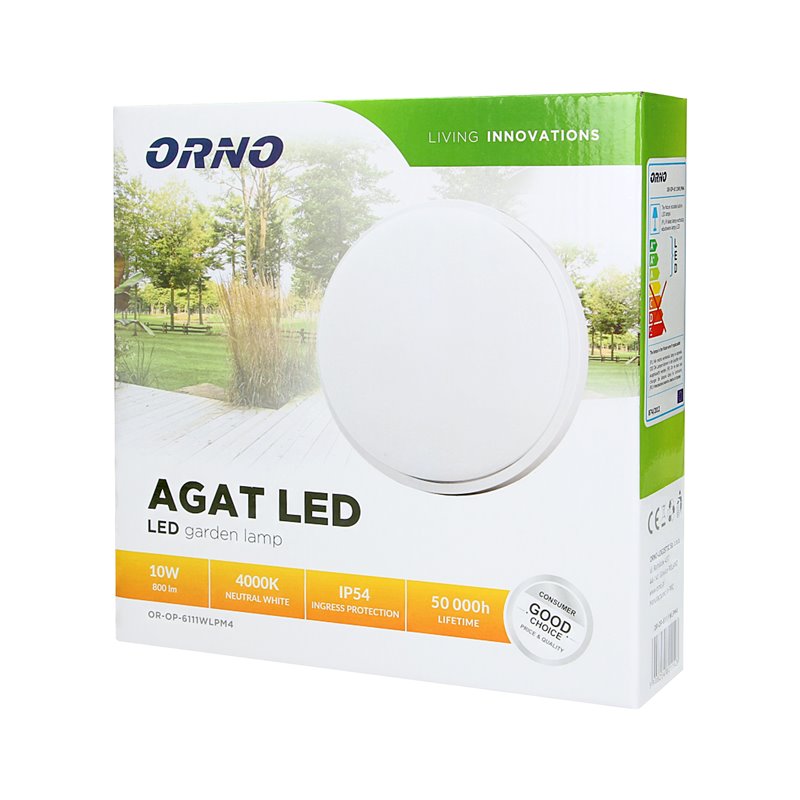 AGAT LED 10W, OPRAWA OGRODOWA, 800LM, IP54, 4000K, BIAŁA ORNO AGAT LED 10W, OPRAWA OGRODOWA, 800LM, IP54, 4000K, BIAŁA ORNO
